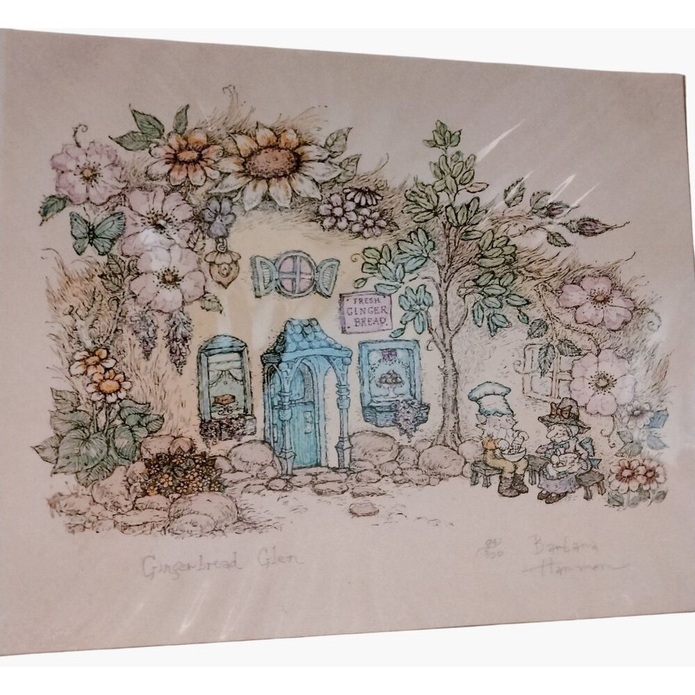 Barbara Harmon Gingerbread Glen Signed Numbered Print 81/350 Floral Cottage